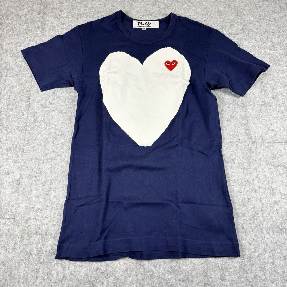 COMM des GARCONS CDG Play Long Tee T-Shirt Women’s M Blue w/ White & Red Hearts